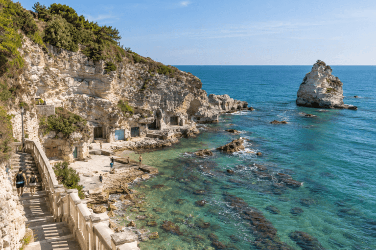 Photorealistic view of Ancona’s Passetto caves, limestone cliffs and turquoise Adriatic Sea