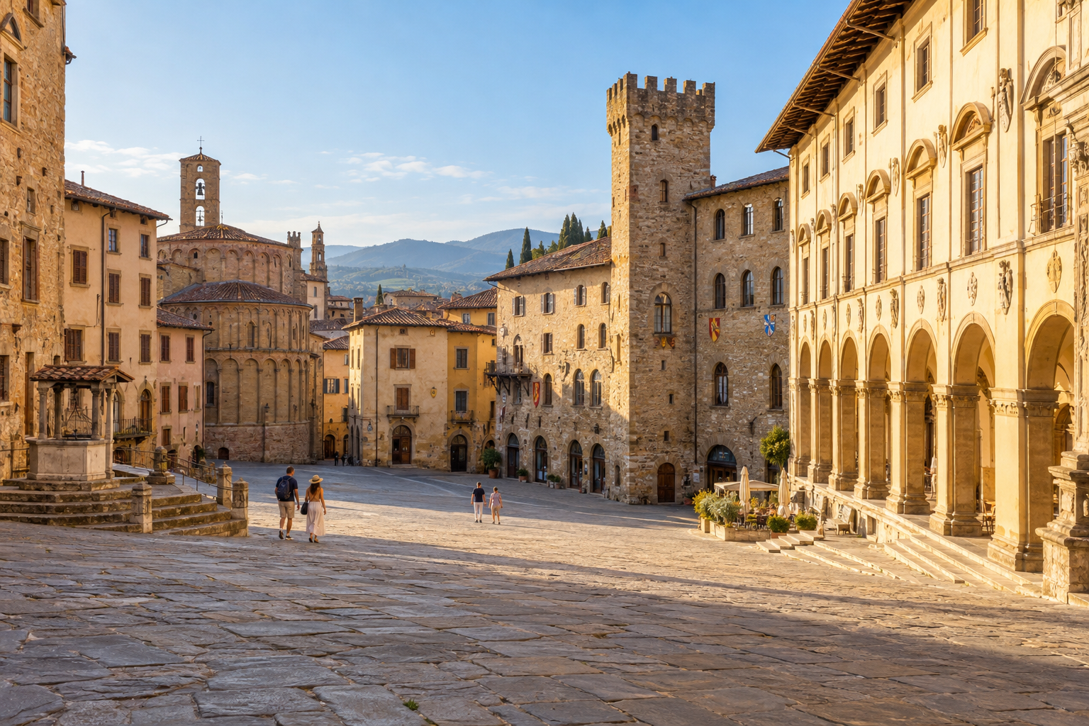 Piazza Grande in Arezzo in warm morning light on a Piero della Francesca art walk