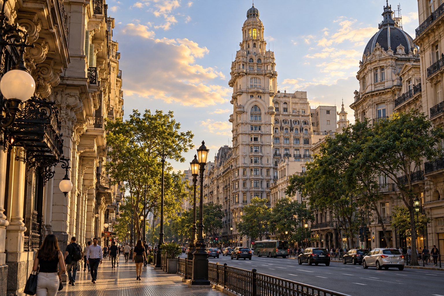 Palacio Barolo y cúpulas históricas de Avenida de Mayo en Buenos Aires