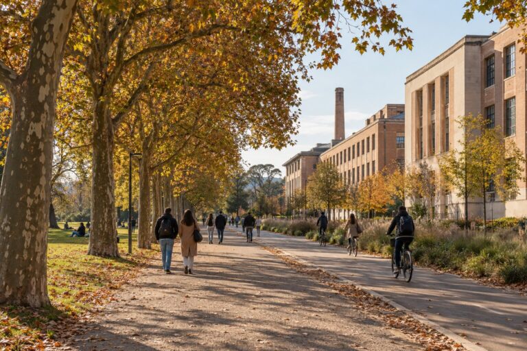 Tree-lined walking and cycling path between Cascine Park and Manifattura Tabacchi in Florence
