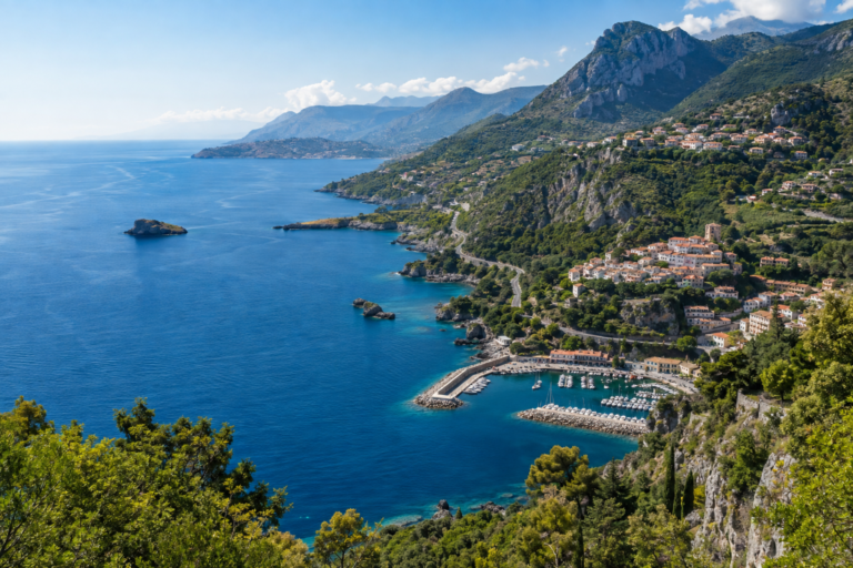 Panoramic view of Maratea’s Tyrrhenian coast and harbour from Monte San Biagio